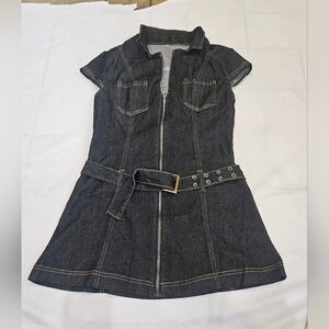 Dark Denim Zip-Front Mini Dress with Belt. Sz S